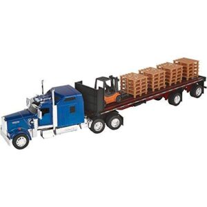 die-cast truck replica – kenworth w900 flatbed with forklift, 1:32 scale, model# ss10263a