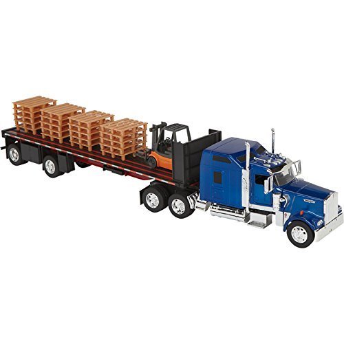 Die-Cast Truck Replica - Kenworth W900 Flatbed with Forklift, 1:32 Scale, Model# SS10263A