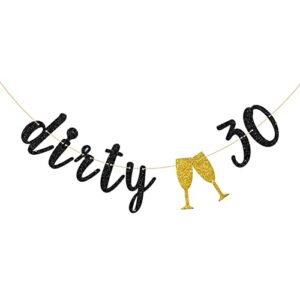black glitter dirty 30 banner – happy 30th birthday banner – happy 30th anniversary party decorations supplies