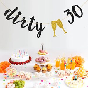 Black Glitter Dirty 30 Banner - Happy 30th Birthday Banner - Happy 30th Anniversary Party Decorations Supplies