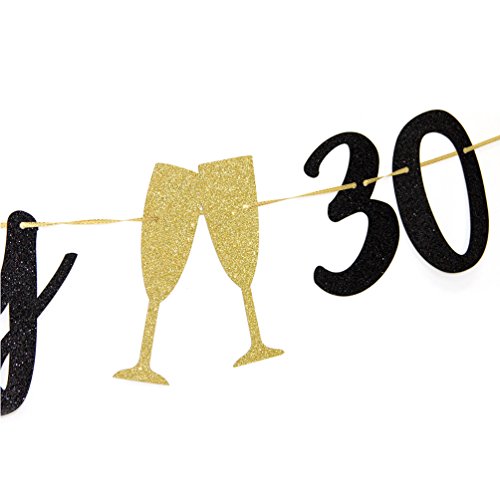 Black Glitter Dirty 30 Banner - Happy 30th Birthday Banner - Happy 30th Anniversary Party Decorations Supplies