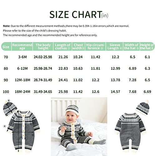 Wugugu Baby Girls Boys Rompers Caps Outfit Newborn Infant Knitted Jumpsuits Hats Suit Unisex Retro Long Sleeve Soft Warm Winter Spring Bodysuit Clothes White 6-12 Months