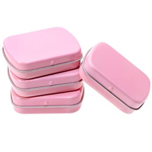 mini skater small metal portable storage box, mini rectangle empty hinged tins with lid, home organizer for drawing pin, pills, candies, earring and jewelry craft, 8pcs (pink)