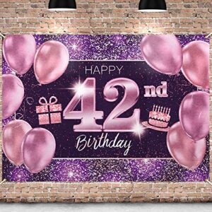 pakboom happy 42nd birthday banner backdrop – 42 birthday party decorations supplies for women – pink purple gold 4 x 6ft
