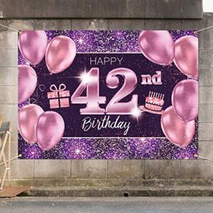 PAKBOOM Happy 42nd Birthday Banner Backdrop - 42 Birthday Party Decorations Supplies for Women - Pink Purple Gold 4 x 6ft