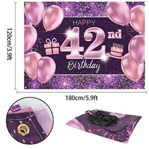 PAKBOOM Happy 42nd Birthday Banner Backdrop - 42 Birthday Party Decorations Supplies for Women - Pink Purple Gold 4 x 6ft