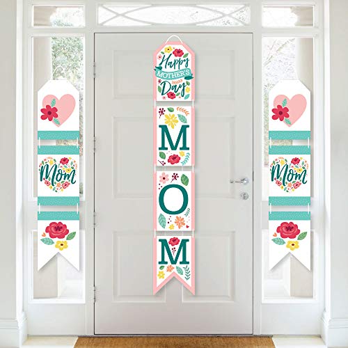 Big Dot of Happiness Colorful Floral Happy Mother's Day - Hanging Vertical Paper Door Banners - We Love Mom Party Wall Decoration Kit - Indoor Door Decor