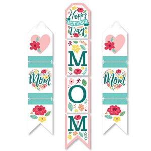 Big Dot of Happiness Colorful Floral Happy Mother's Day - Hanging Vertical Paper Door Banners - We Love Mom Party Wall Decoration Kit - Indoor Door Decor