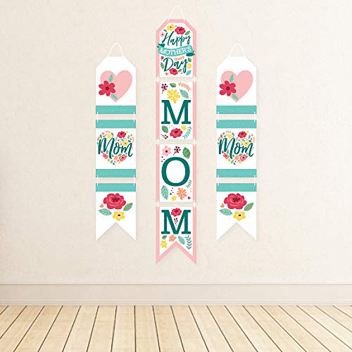 Big Dot of Happiness Colorful Floral Happy Mother's Day - Hanging Vertical Paper Door Banners - We Love Mom Party Wall Decoration Kit - Indoor Door Decor