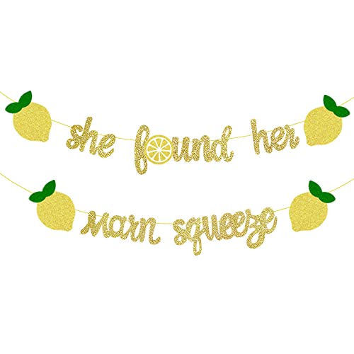 She Found Her Main Squeeze Banner for Lemon Theme Bridal Shower Bride to Be Bachelorette Wedding Engagement Party Supplies