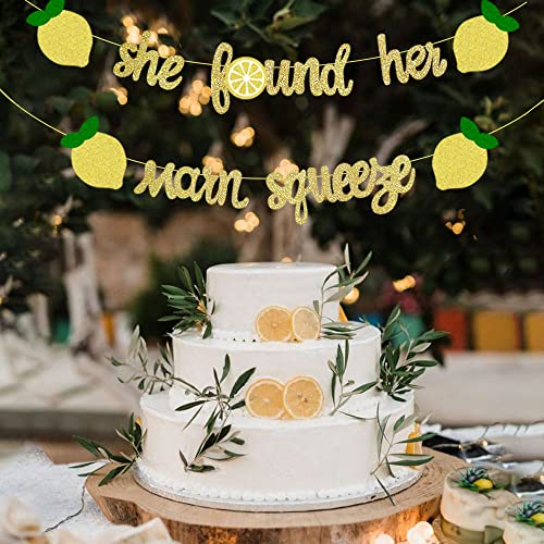 She Found Her Main Squeeze Banner for Lemon Theme Bridal Shower Bride to Be Bachelorette Wedding Engagement Party Supplies