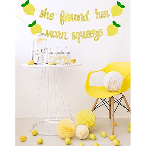 She Found Her Main Squeeze Banner for Lemon Theme Bridal Shower Bride to Be Bachelorette Wedding Engagement Party Supplies