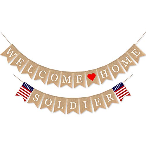 SWYOUN Burlap Welcome Home Soldier Banner Military Army Family Homecoming Party Decorations