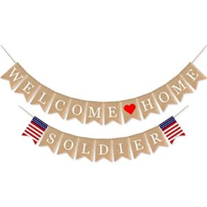 swyoun burlap welcome home soldier banner military army family homecoming party decorations