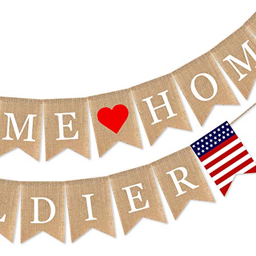 SWYOUN Burlap Welcome Home Soldier Banner Military Army Family Homecoming Party Decorations