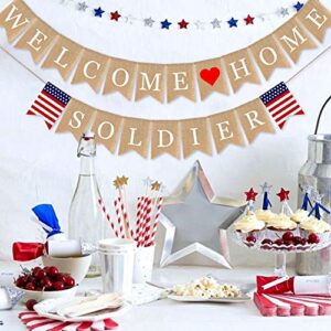 SWYOUN Burlap Welcome Home Soldier Banner Military Army Family Homecoming Party Decorations