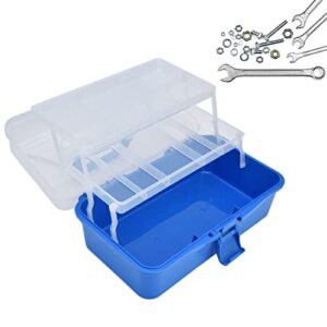 Storage Toolbox 3 Layer Plastic Storage Box Portable Folding Handheld Tool Organizer with Transparent Cover for Indoor Outdoor