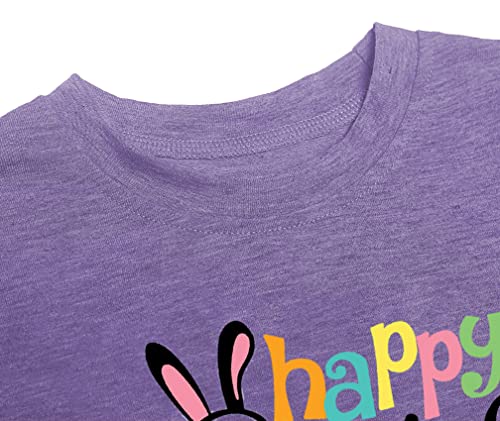 Happy Easter T Shirt Toddler Baby Girls Boys Bunny Rabbit Graphic T-Shirt Easter Egg Letter Print Tees Tops Purple