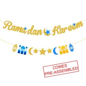 ramadan kareem banner gold glitter | happy ramadan banner decorations | ramadan mubarak party decorations | eid mubarak party decorations