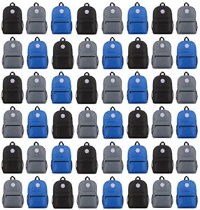 yacht & smith 48 pack 17 inch wholesale backpacks for students, 12 assorted colors – bulk case of bookbags water resistant knapsacks