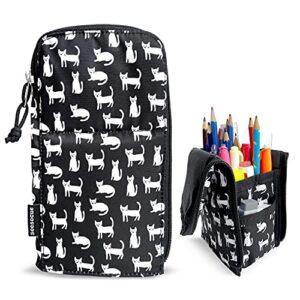 seesocue standing pencil case large capacity pen bag for office adult big storage markers holder for college students pencil pouch for girls & boys school stationery organizer (black cats)