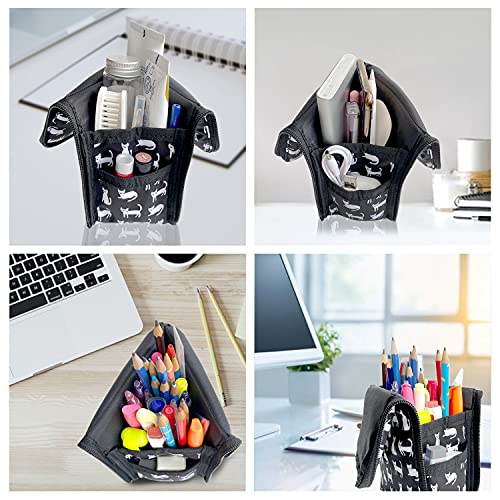 SEESOCUE Standing Pencil Case Large Capacity Pen Bag for Office Adult Big Storage Markers Holder for College Students Pencil Pouch for Girls & Boys School Stationery Organizer (Black Cats)