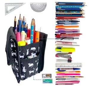 SEESOCUE Standing Pencil Case Large Capacity Pen Bag for Office Adult Big Storage Markers Holder for College Students Pencil Pouch for Girls & Boys School Stationery Organizer (Black Cats)