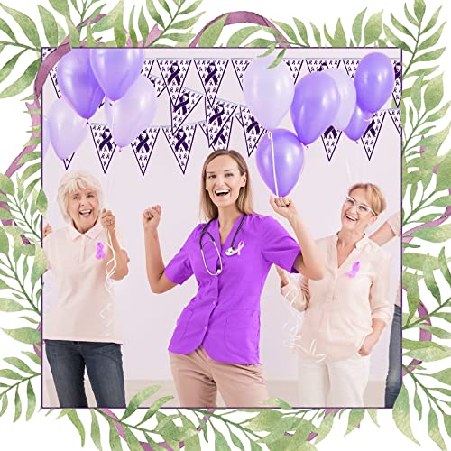 Remerry 7 Pcs Purple Awareness Ribbon Banner Pancreatic Cancer Awareness Purple Awareness Ribbon Banner Alzheimer's Hope Faith Strength Courage Banner Porch Sign Background Party Wall Decor Supplies