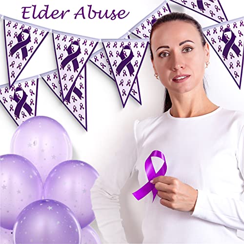 Remerry 7 Pcs Purple Awareness Ribbon Banner Pancreatic Cancer Awareness Purple Awareness Ribbon Banner Alzheimer's Hope Faith Strength Courage Banner Porch Sign Background Party Wall Decor Supplies