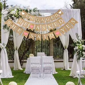3 Pieces Engaged Burlap Banner He Asked She Said Yes Banner Rustic Bridal Shower Bunting Garland for Wedding Engagement Party Decorations