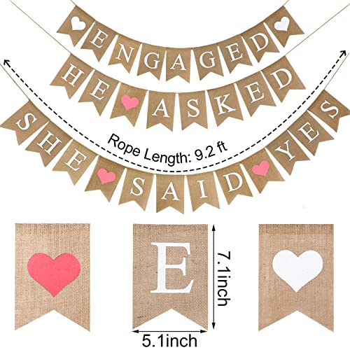 3 Pieces Engaged Burlap Banner He Asked She Said Yes Banner Rustic Bridal Shower Bunting Garland for Wedding Engagement Party Decorations