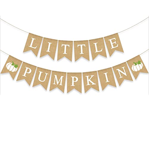 Gankbite Little Pumpkin Burlap Banner Baby Shower Garland White Pumpkin Decoration Rustic Bunting Sign