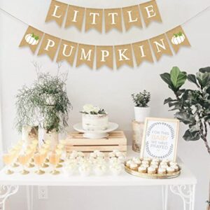 Gankbite Little Pumpkin Burlap Banner Baby Shower Garland White Pumpkin Decoration Rustic Bunting Sign