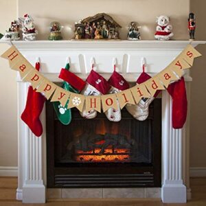 Happy Holidays Banner Burlap | Christmas Banner Burlap | Christmas Decorations| Holiday Decorations| Perfect for Home Yard Indoor Outdoor Mantel Fireplace Hanging Decor