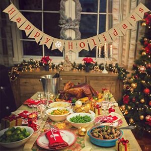 Happy Holidays Banner Burlap | Christmas Banner Burlap | Christmas Decorations| Holiday Decorations| Perfect for Home Yard Indoor Outdoor Mantel Fireplace Hanging Decor