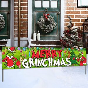 Grinch Christmas Decorations - Grinch Welcome Yard Sign Grinch Christmas Hanging Banners for Indoor Outside Front Door Living Room Kitchen Wall Party