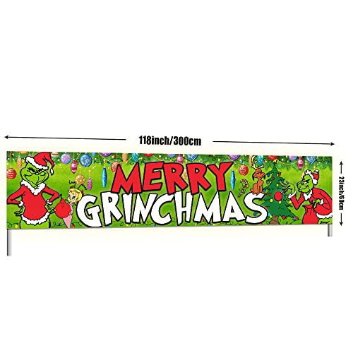 Grinch Christmas Decorations - Grinch Welcome Yard Sign Grinch Christmas Hanging Banners for Indoor Outside Front Door Living Room Kitchen Wall Party