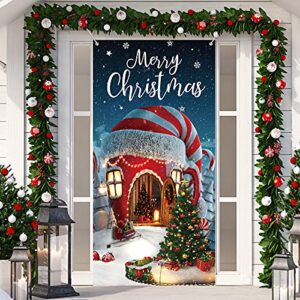 christmas decorations merry christmas door cover christmas background banner xmas door hanging covers photo booth props for christmas party decorations supplies, 70.9 x 35.4 inch (classic style)