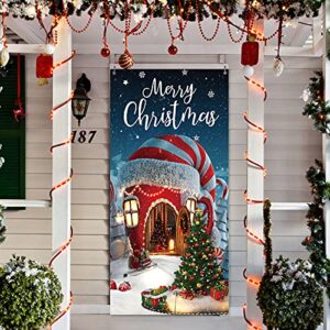 Christmas Decorations Merry Christmas Door Cover Christmas Background Banner Xmas Door Hanging Covers Photo Booth Props for Christmas Party Decorations Supplies, 70.9 x 35.4 Inch (Classic Style)