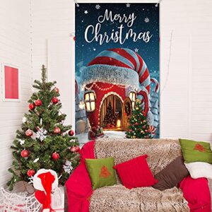 Christmas Decorations Merry Christmas Door Cover Christmas Background Banner Xmas Door Hanging Covers Photo Booth Props for Christmas Party Decorations Supplies, 70.9 x 35.4 Inch (Classic Style)