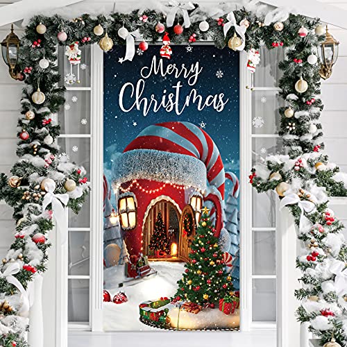 Christmas Decorations Merry Christmas Door Cover Christmas Background Banner Xmas Door Hanging Covers Photo Booth Props for Christmas Party Decorations Supplies, 70.9 x 35.4 Inch (Classic Style)
