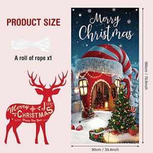 Christmas Decorations Merry Christmas Door Cover Christmas Background Banner Xmas Door Hanging Covers Photo Booth Props for Christmas Party Decorations Supplies, 70.9 x 35.4 Inch (Classic Style)