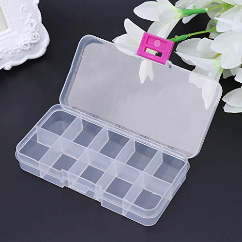 KerDejar 10 Compartments Clear Plastic Storage Box Jewelry Bead Screw Organizer Container Transparent, app.13cmx7cmx2.2cm/5.12inx2.76inx0.87in