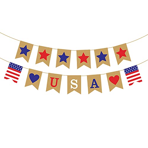 J.H LIVING 2 Pcs U.S. Flags Holiday Supplies Red White Blue Stars Banner July 4 Fourth of July Patriotic Hangings Baby Welcoming Party Decorations (A)