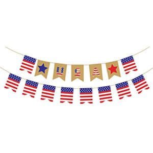 J.H LIVING 2 Pcs U.S. Flags Holiday Supplies Red White Blue Stars Banner July 4 Fourth of July Patriotic Hangings Baby Welcoming Party Decorations (A)