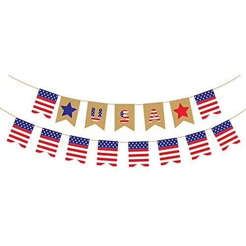 J.H LIVING 2 Pcs U.S. Flags Holiday Supplies Red White Blue Stars Banner July 4 Fourth of July Patriotic Hangings Baby Welcoming Party Decorations (A)