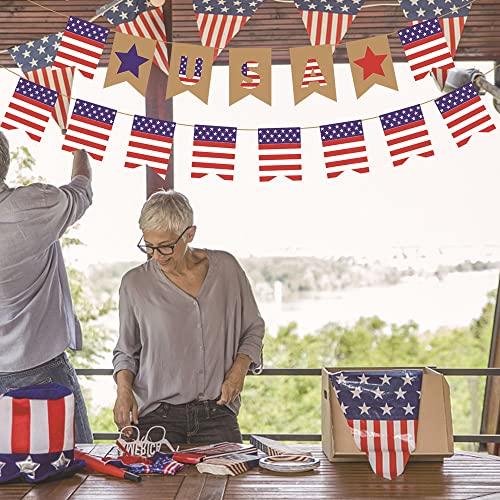 J.H LIVING 2 Pcs U.S. Flags Holiday Supplies Red White Blue Stars Banner July 4 Fourth of July Patriotic Hangings Baby Welcoming Party Decorations (A)