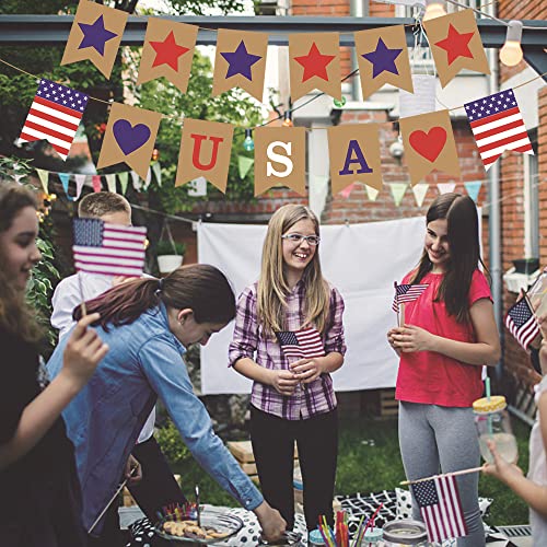 J.H LIVING 2 Pcs U.S. Flags Holiday Supplies Red White Blue Stars Banner July 4 Fourth of July Patriotic Hangings Baby Welcoming Party Decorations (A)