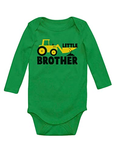 Tstars Little Brother Tractor Loving Boys Baby Long Sleeve Bodysuit 6M Green