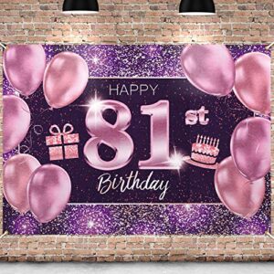 pakboom happy 81st birthday banner backdrop – 81 birthday party decorations supplies for women – pink purple gold 4 x 6ft